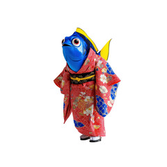 Naklejka premium Adorable Blue Tang Fish in Traditional Japanese Kimono