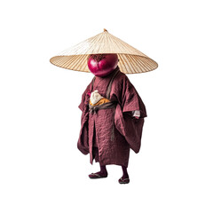 Naklejka premium Red Onion Monk in Traditional Japanese Attire