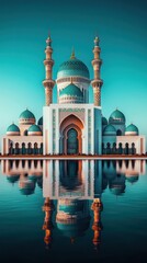Fototapeta premium Majestic mosque reflecting on serene water