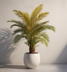 Lush golden cane palm in elegant ceramic pot, sunlight dappled leaves ,  photography,  lush,  home decor