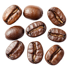 Fototapeta premium Isolated coffee beans arranged in a visually appealing layout showcasing their rich texture and color against a bright background, coffee beans isolated Stock Photo