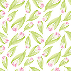 Whimsical Hand Painted Watercolor Abstract Floral Pattern, Surreal Pink and Green Tulip Flowers, Artistic Eye-Like Bloom Repeat, Unique Pink and Green Botanical Perfect for fabric, wrapping paper