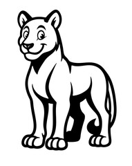 Obraz premium A cartoon puma is standing in front of a white background. The lion is smiling and looking at the camera