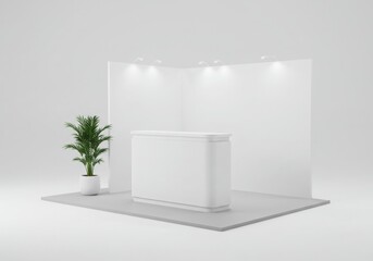 Minimalist white exhibition mockup trade show booth structure