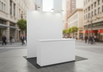 Advertising booth mockup on city street