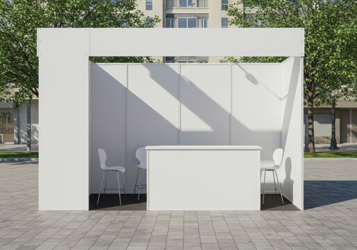 Minimalist white pavilion structure for promotion or information mockup