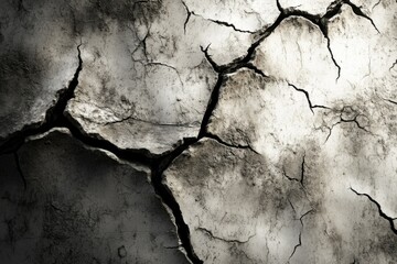 Cracked, dry earth texture; monochrome image showing severe drought or arid conditions.