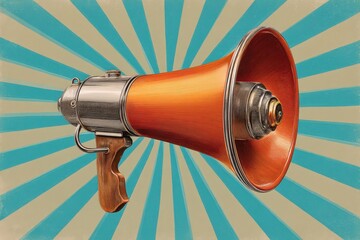 Retro megaphone with sunburst backdrop