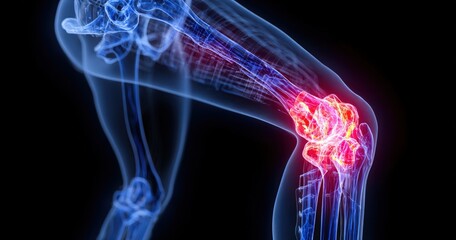 X-ray of a knee joint with inflammation and pain.