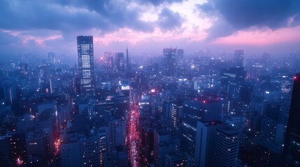 Fototapeta premium Elevated view of a modern city at twilight.