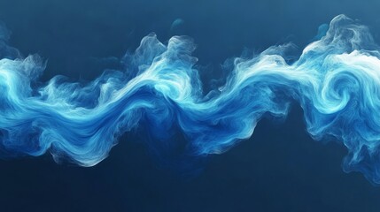 Abstract fluid design with swirling blue and white patterns.