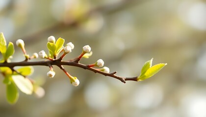 Fototapeta premium branch with white flowers and green leaves