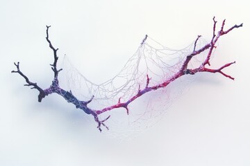 Delicate spiderweb draped across a branch, creating an ethereal and artistic scene.