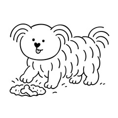 a cute hairy dog burry bone under ground 