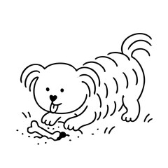 a cute hairy dog burry bone under ground 