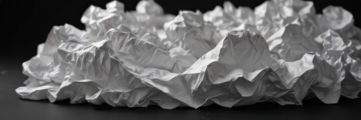 Softly crumpled white paper, deep shadows against black backdrop ,  surface,  black