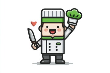 Fototapeta premium Chef Character Holding Knife and Salad Bowl Cartoon Illustration for Cooking Themes