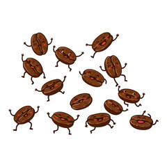 Obraz premium Dancing coffee beans with expressive arms and legs in joyful poses