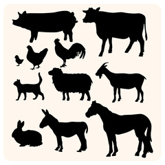 Farm Animal Silhouette Collection with background cream