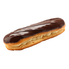 A single delicious &eacute;clair with chocolate glazing, a classic dessert item