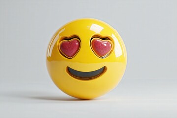 Yellow emoji with heart-shaped eyes on a white background.