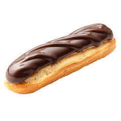 A delicious eclair, topped with a rich chocolate glaze, looks tempting. This dessert is a perfect treat
