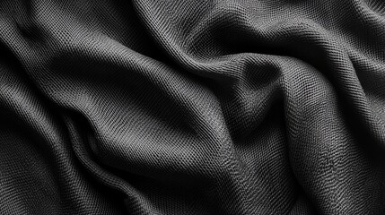 Naklejka premium Elegant black fabric texture draped softly background silk wool wave fold dark grey cloth linen rayon