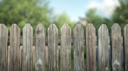 Wooden picket fence, out of focus, background of trees.