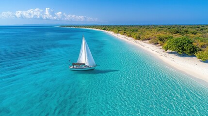 Obraz premium Tranquil Sailboat Voyage: Caribbean Paradise