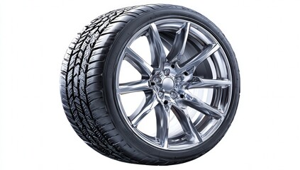Fototapeta premium Close-up of a shiny car tire with alloy rim.