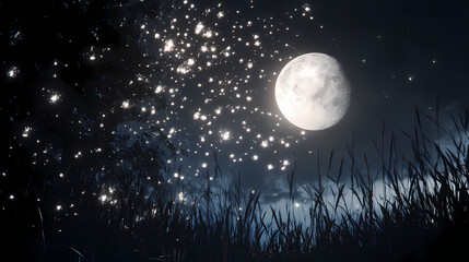 Fototapeta premium Sparks silver fireworks. [Lunar Botanica] | Moontrail Vines | trailing silver. Illustration