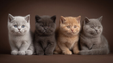 Four Adorable British Shorthair Kittens in a Row ©  PiXivio