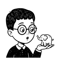 boy holding a miniature elephant funny sketch