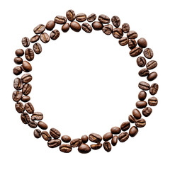 Coffee beans arranged in a circular pattern creating a ring shape on a transparent background with ample, Coffee beans forming a ring shape for copy space over transparent background Stock Photo