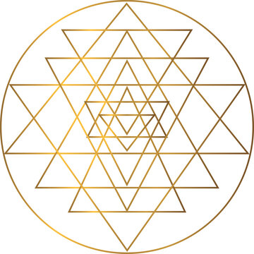 Gold Sri yantra. Sacred geometry vector design element. Yantra laksmi, a symbol of wealth and prosperity in Hinduism. Shri-Yantra, Great Yantra, is the oldest sacred symbol. shree yantra vector.