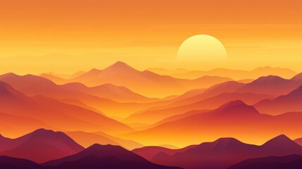 Obraz premium Serene sunset over layered mountains with warm hues, evoking tranquility and nature's beauty