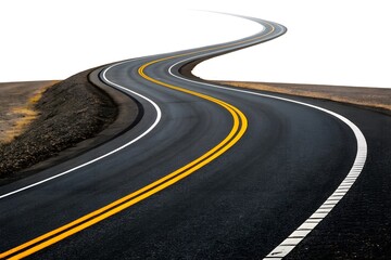 Winding Road to the Horizon: A long, winding asphalt road stretches toward the horizon, inviting travelers on a journey of exploration and discovery.