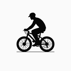 Fototapeta premium bicycle rider icon black and white silhouette of man cycling with helmet