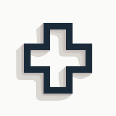 modern medical cross symbol with shadow effect on white background