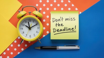 Meeting Deadlines: A Timely Reminder with Yellow Alarm Clock and Sticky Note