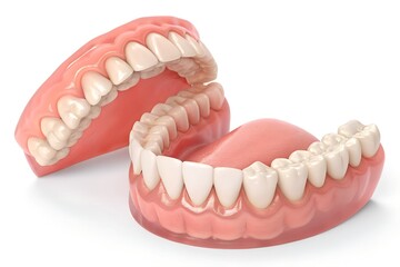 Dental Restoration: A detailed shot of realistic dental dentures. This image shows the intricate details of the teeth, demonstrating a high level of realism in this oral restoration