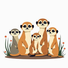 Fototapeta premium cute cartoon animals four friendly squirrels in a field of flowers