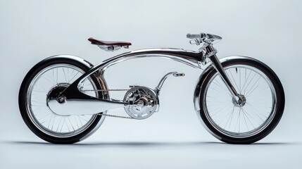 Fototapeta premium Sleek modern bicycle design with chrome finish, showcasing innovative engineering against a minimal backdrop