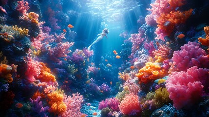 Fototapeta premium Beautiful mermaid swimming in lively ocean high resolution hd wallpaper