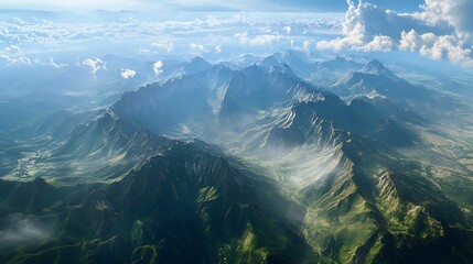 High angle view of a majestic mountain range.
