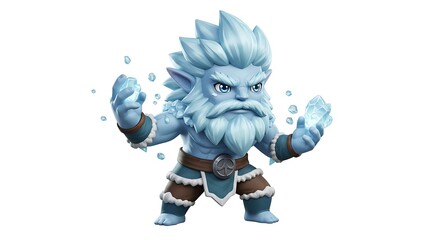 Icy character holding crystal shards on a white background for various uses