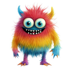 Obraz premium A colorful furry monster cartoon character with vibrant features stands playfully against a transparent background, Colorful Furry Monster Cartoon Character on transparent background