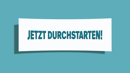 Jetzt durchstarten (Get started now) - A card isolated on light green background.