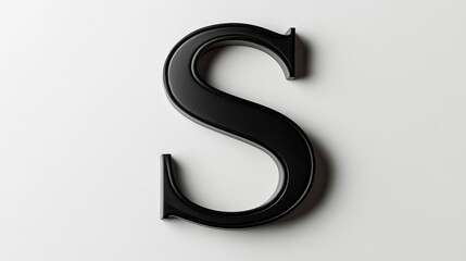 Black 3D letter 'S' on a smooth white background, showcasing modern typography design