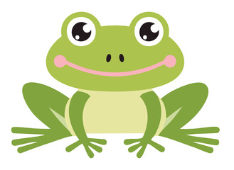 Obraz premium A cute green frog with a big smile and friendly look. The frog is facing forward and ready for fun